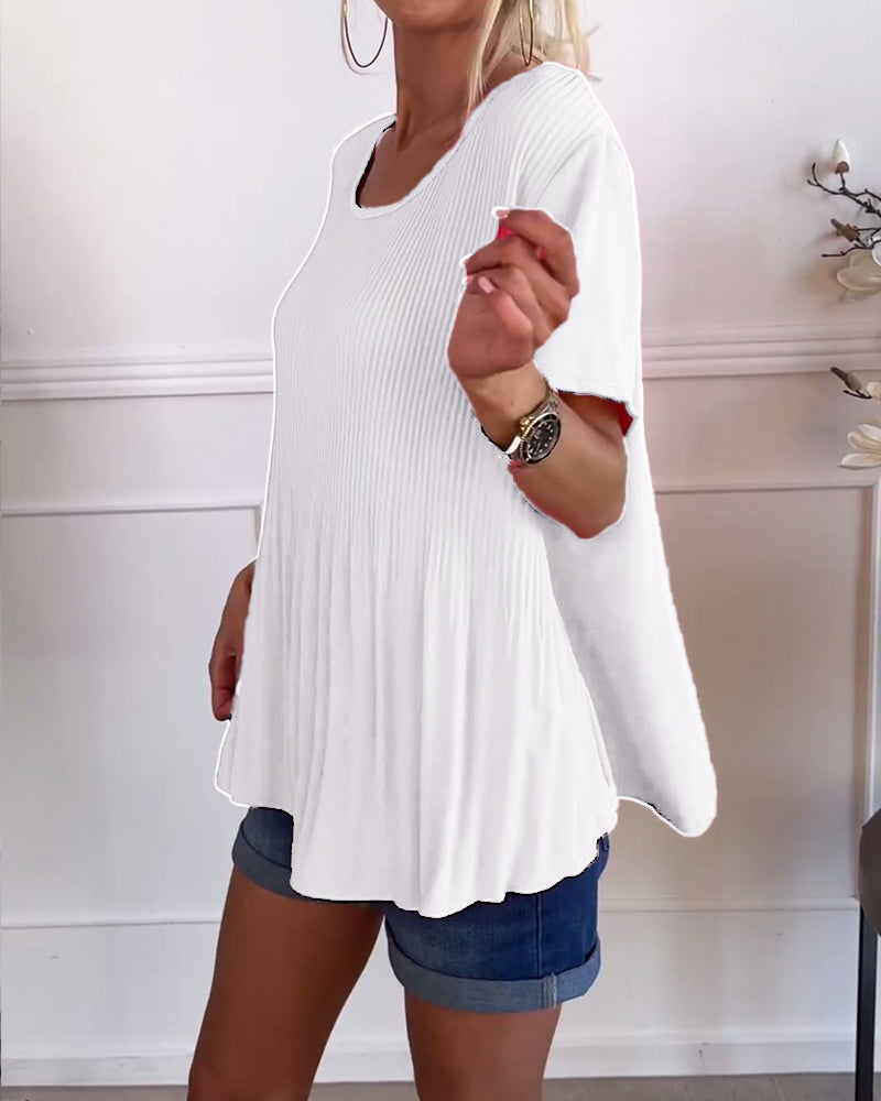 Blouse plissée col rond uni