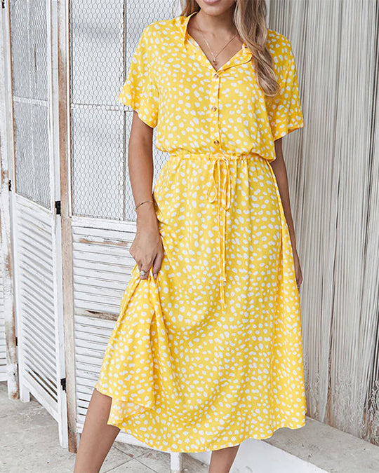 Robe col V avec imprimé pois