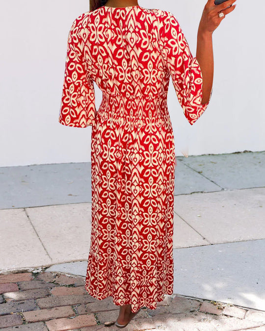 Robe longue imprimée rouge