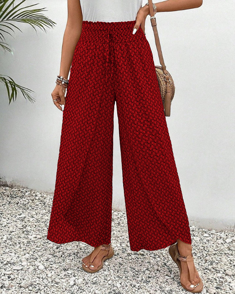 Pantalon large à cordon élastiqué à imprimé géométrique