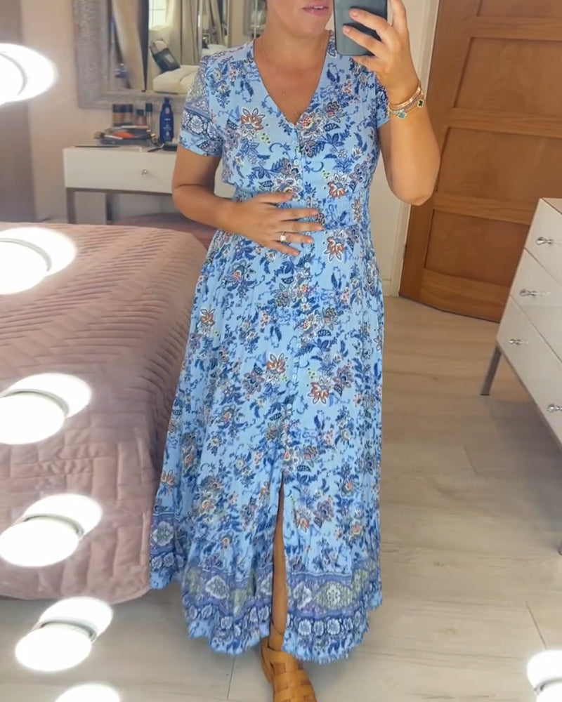 Robe col V à imprimé fleuri