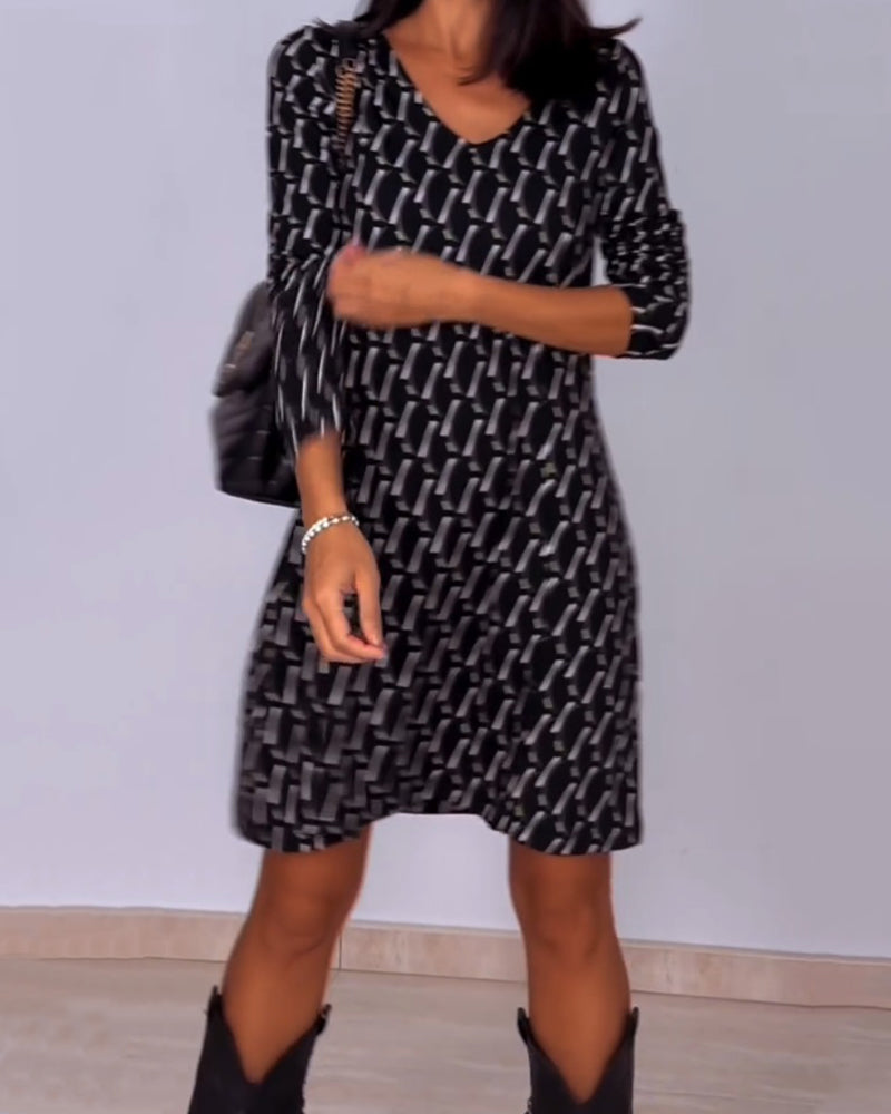 Robe col V imprimé losanges
