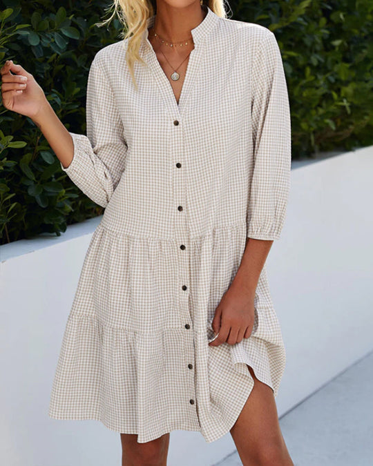 Robe à carreaux à col montant