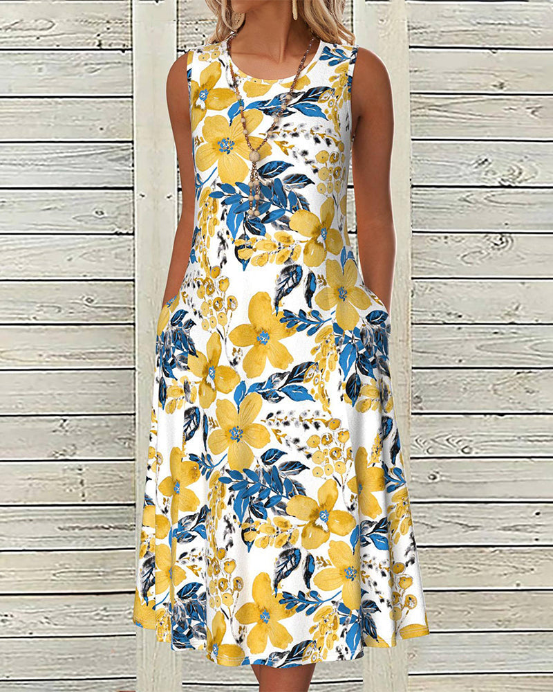 Robe sans manches avec imprimé floral et poche