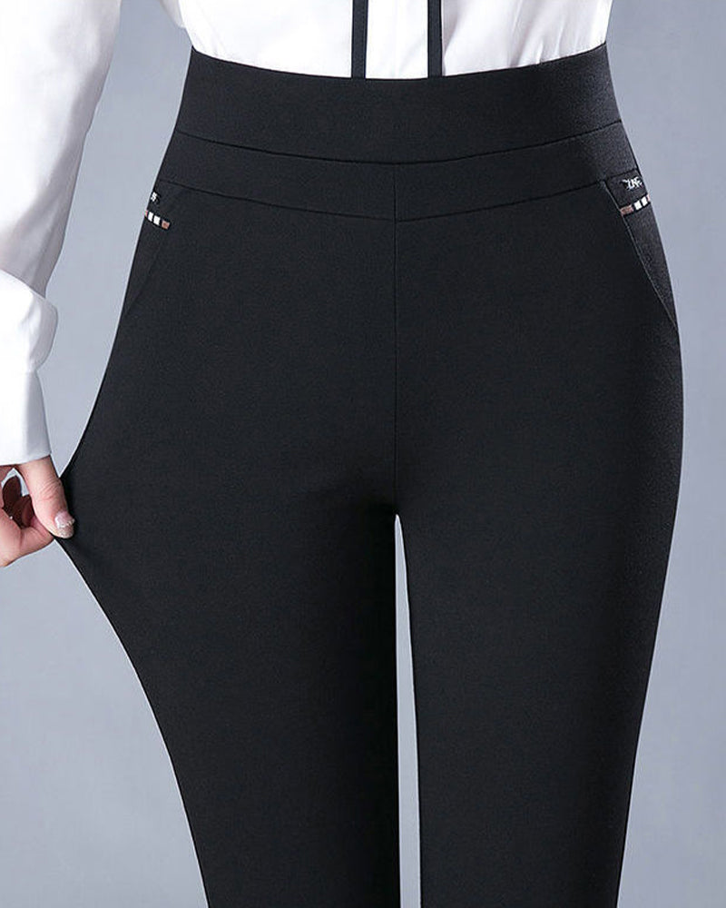 Pantalon taille haute décontracté avec poches