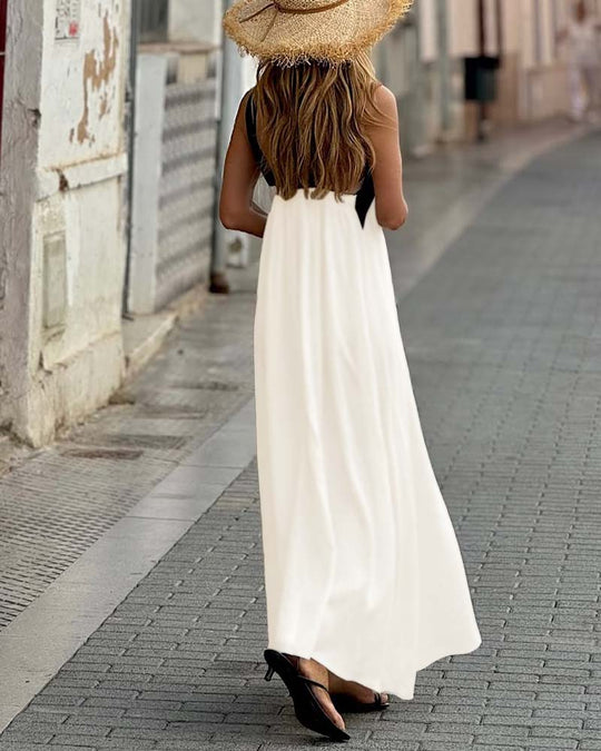 Robe Elegante Croix Dos Sans Dos Avec Couleur Contrastée