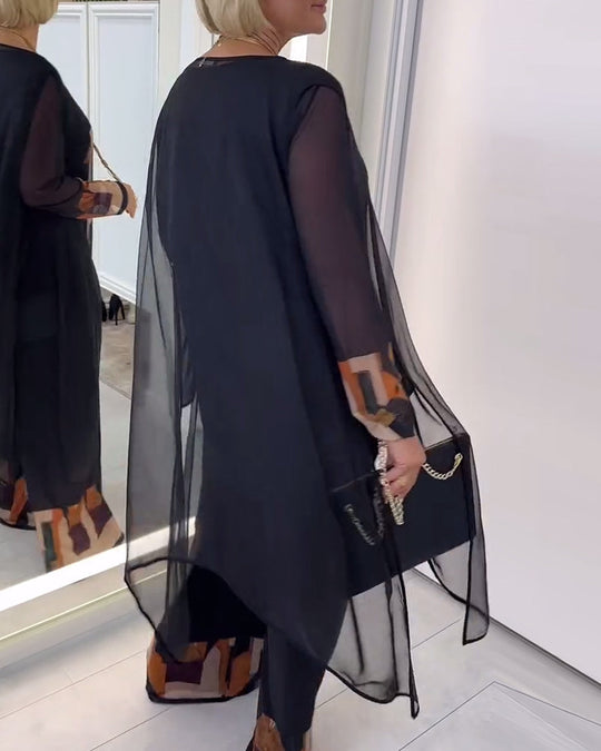 Costume Élégant À Manches Longues Imprimé Jambes Larges