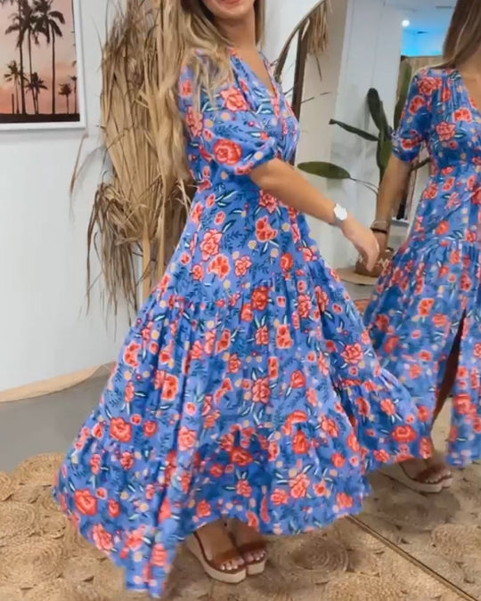 Robe à imprimé roses et fentes