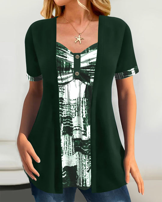 Blouse Imprimée Faux Deux Pièces Irrégulière