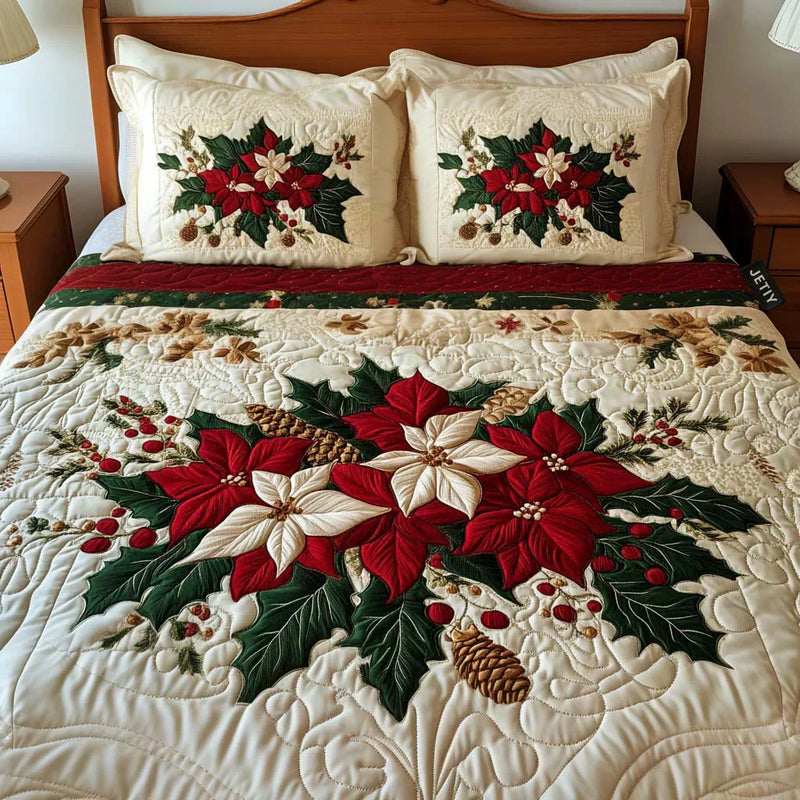 Jeu de lit matelassé de 3 pièces - Charme des Poinsettias