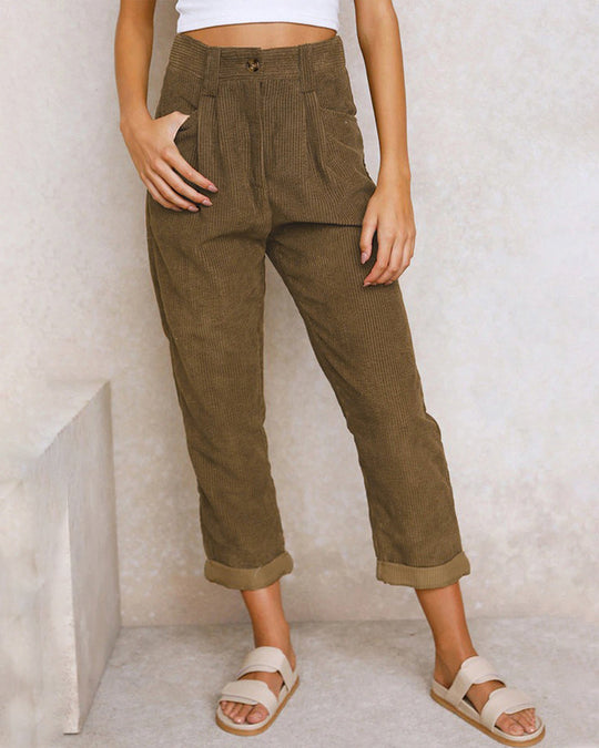 Pantalon Droit Uni Taille Haute