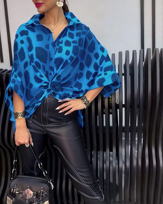 Blouse de tempérament imprimé léopard à revers