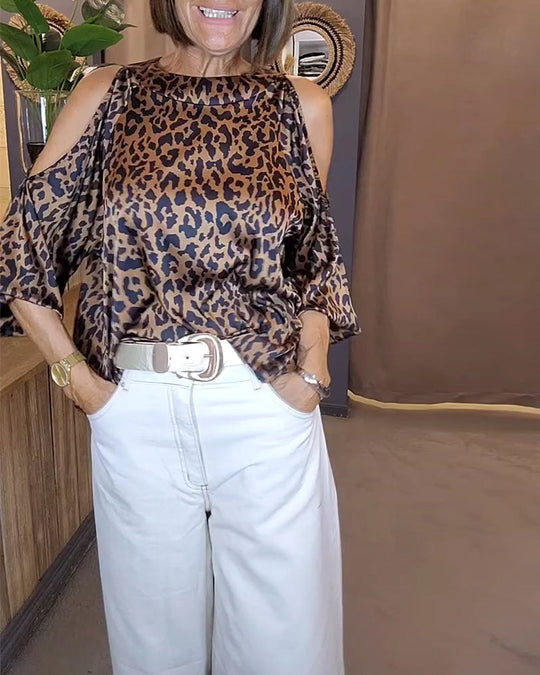 Blouse À Bretelles Dénudées Imprimé Léopard