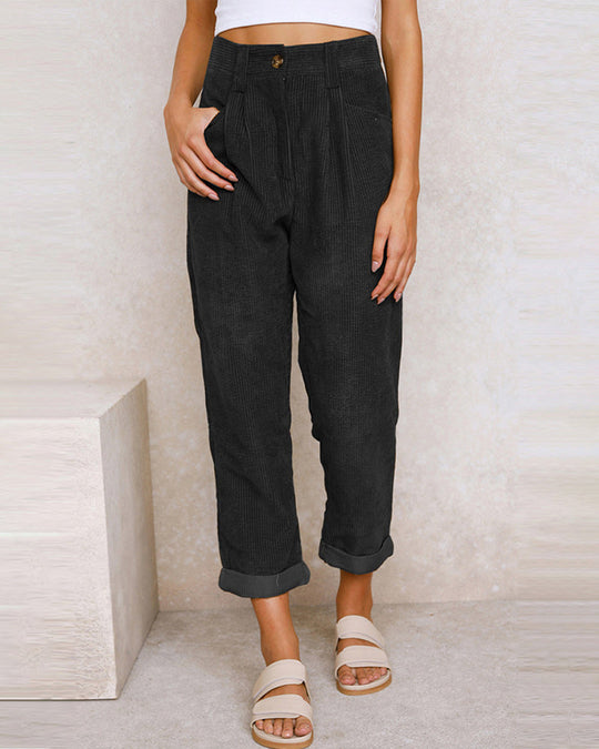 Pantalon Droit Uni Taille Haute