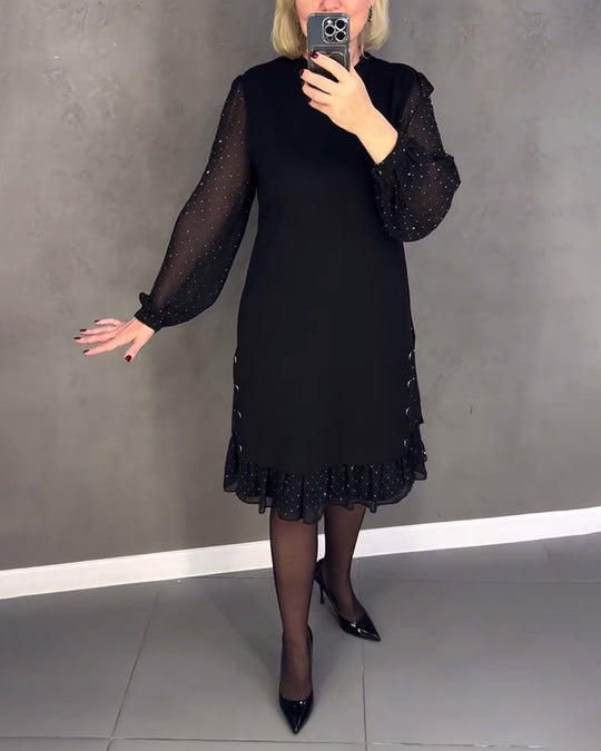 Robe élégante à pois et manches longues