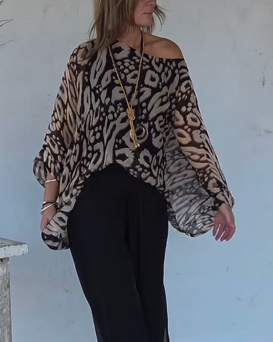 Blouse À Manches Longues Avec Imprimé Chauve-Souris Irrégulier