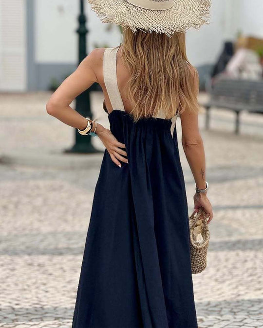 Robe Elegante Croix Dos Sans Dos Avec Couleur Contrastée