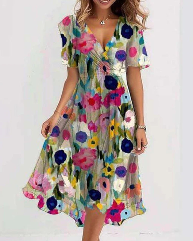 Robe imprimée colorée col V