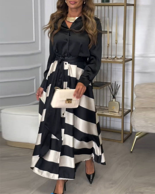 Robe élégante à rayures et à bretelles