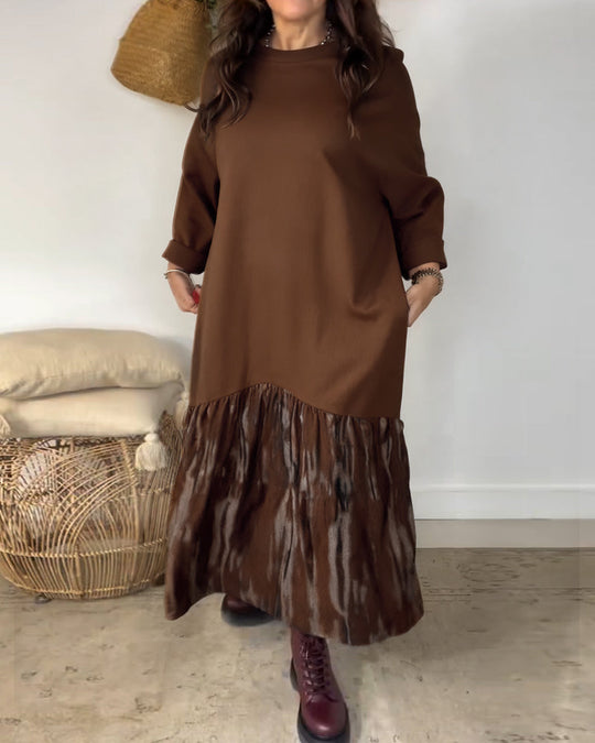 Robe Col Rond Imprimé Patchwork Irrégulier