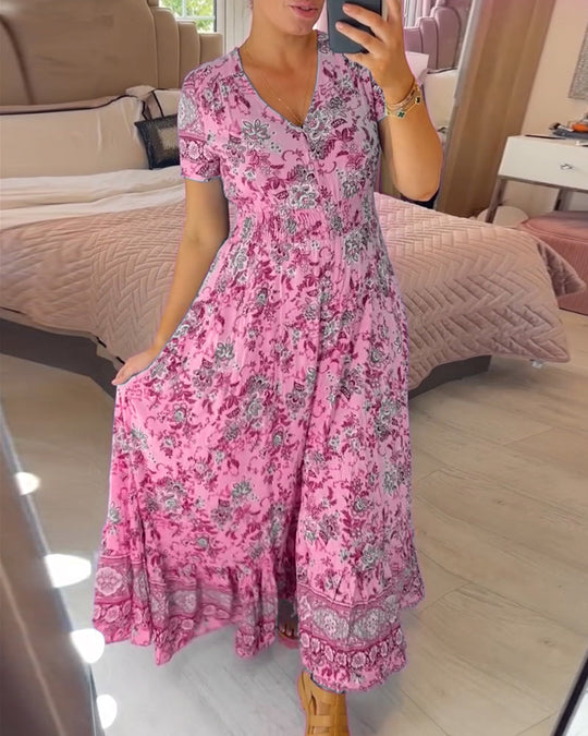 Robe col V à imprimé fleuri