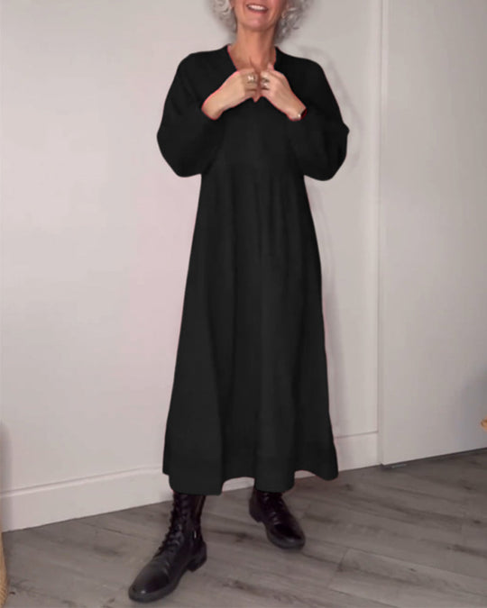 Robe élégante à col en V et manches longues