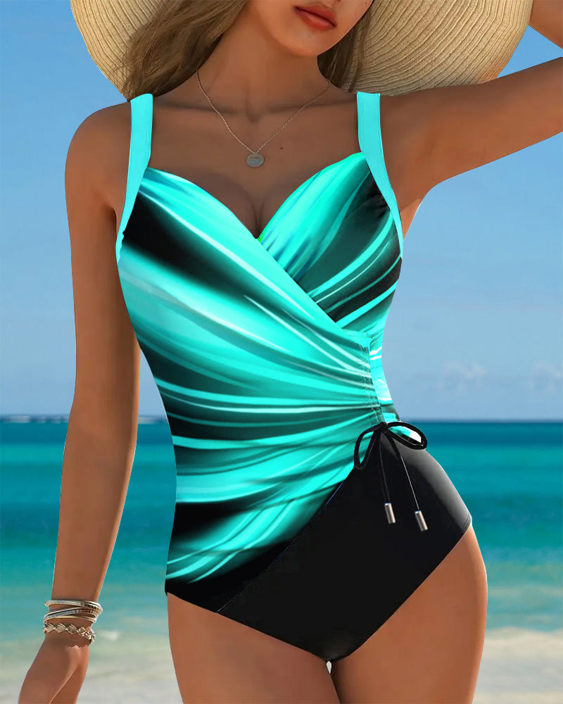 Maillot de Bain Monopièce Cordelette de Couleur Contrastée
