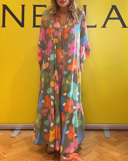 Robe décontractée à manches cloche et imprimé floral coloré