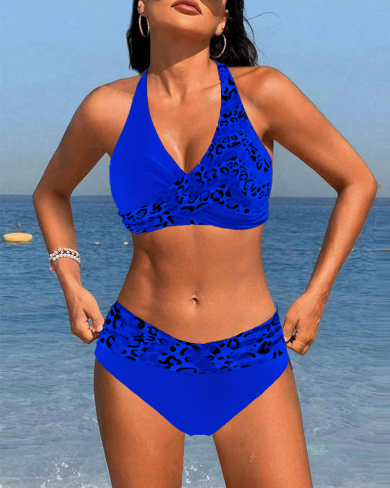 Bikini dos nu imprimé patchwork léopard