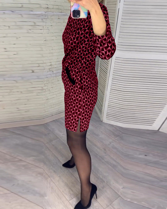 Robe à imprimé losange et manches longues