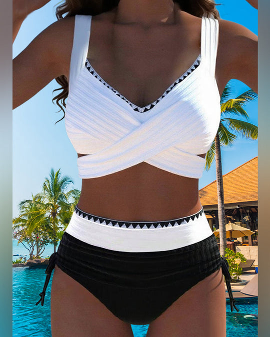 Bikini Casual Couleur Contrastée Couture Deux Pièces