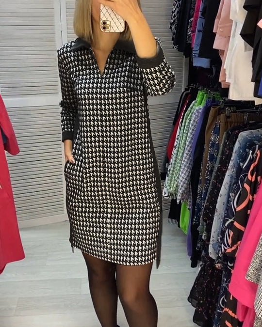 Robe à revers avec poche et carreaux