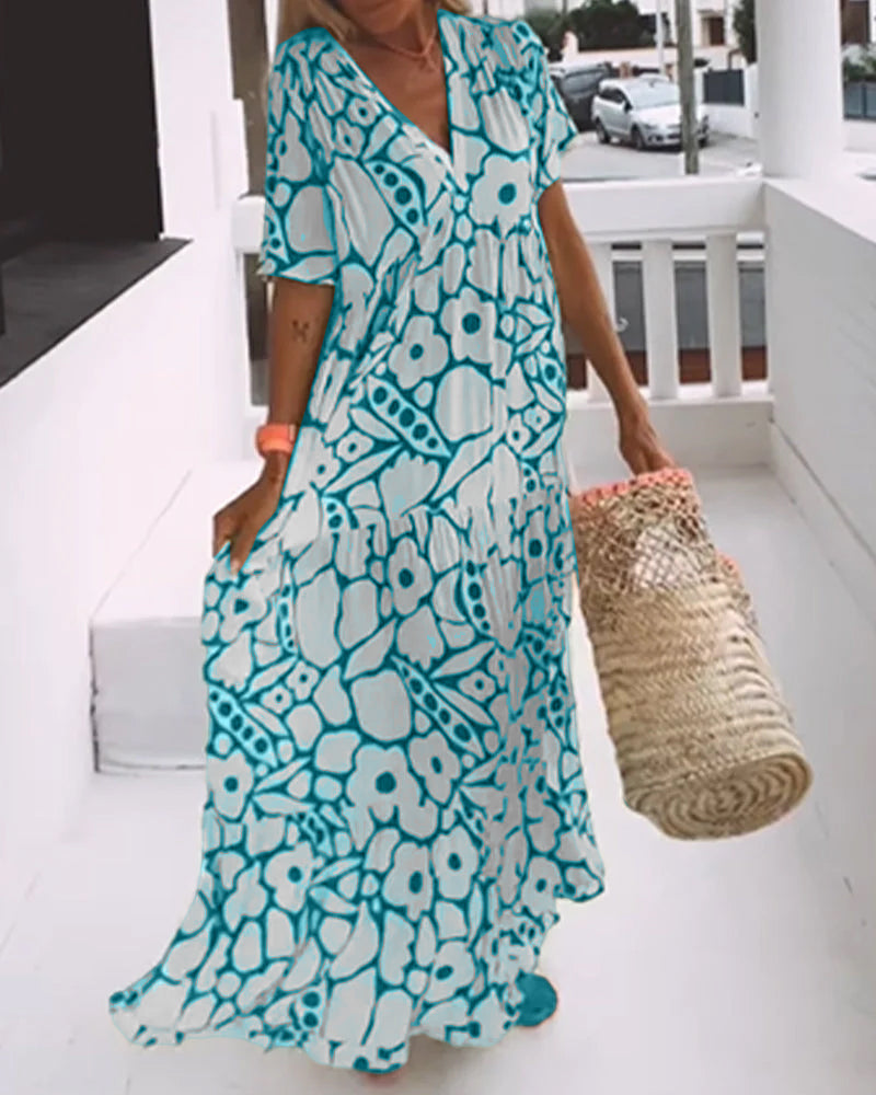 Robe ample imprimée à col en V