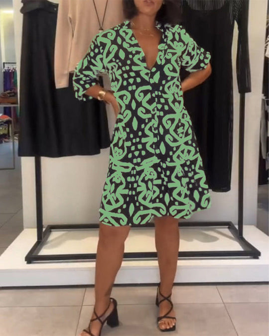 Robe Col En V Élégante Imprimée