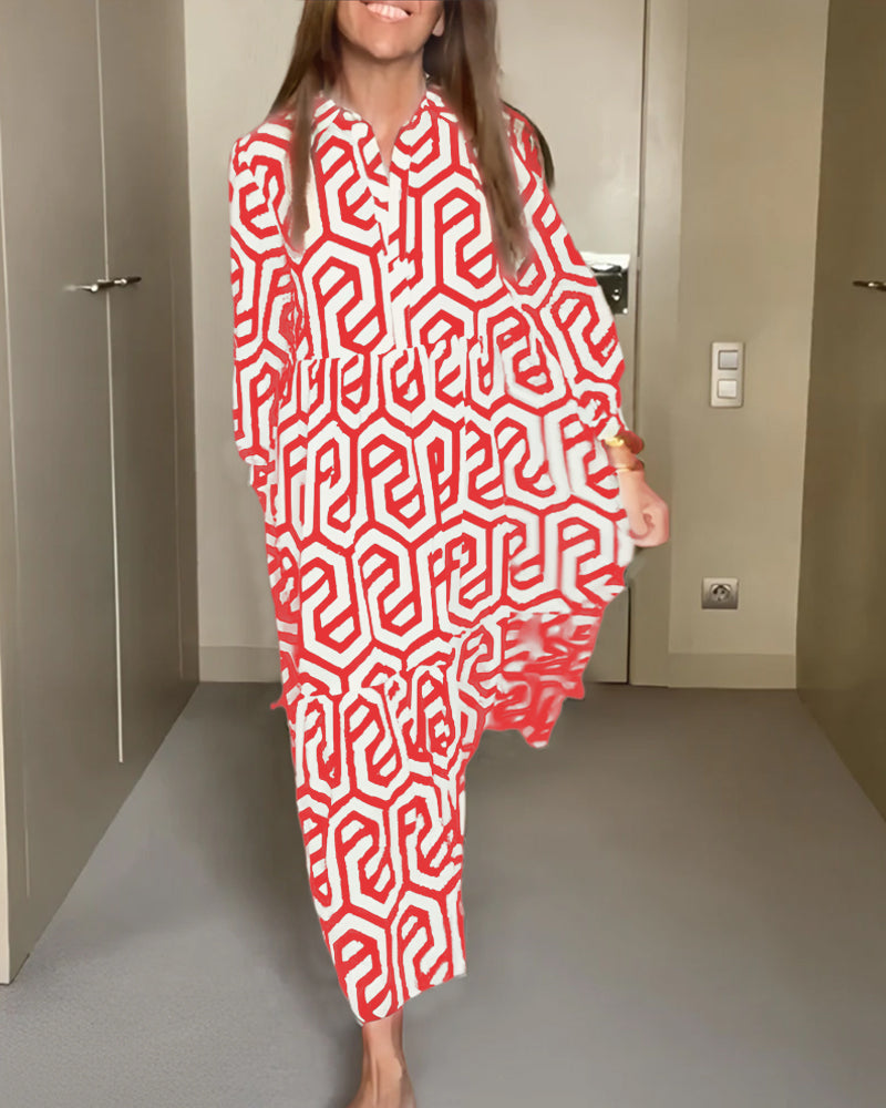 Robe à manches à neuf points à imprimé géométrique