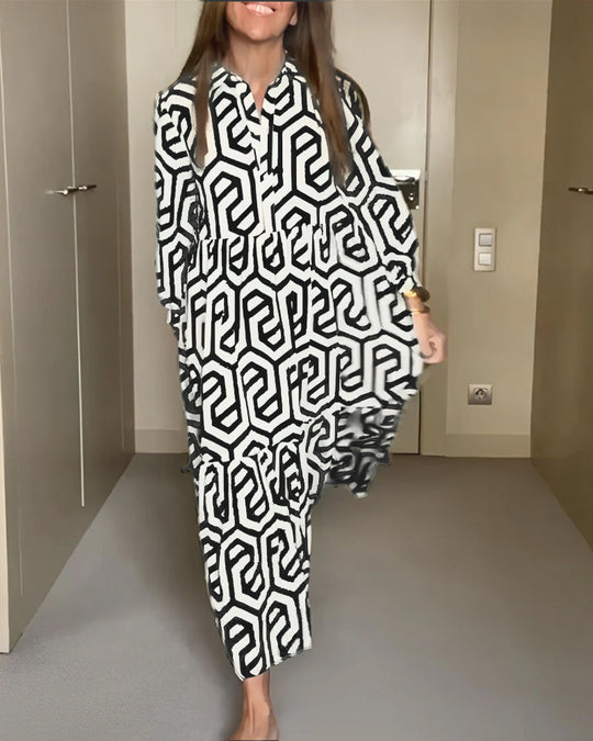 Robe à manches à neuf points à imprimé géométrique