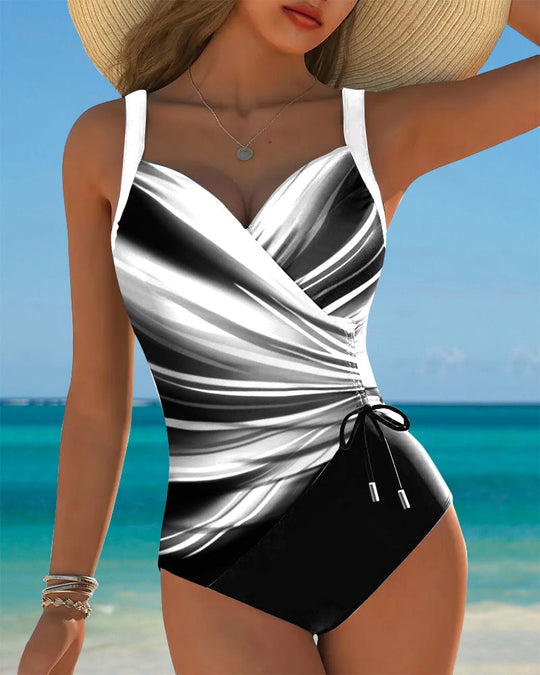 Maillot de Bain Monopièce Cordelette de Couleur Contrastée