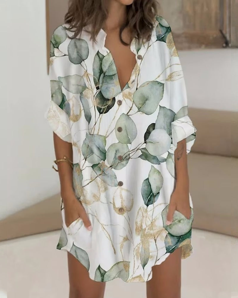 Robe boutonnée à manches longues et poche
