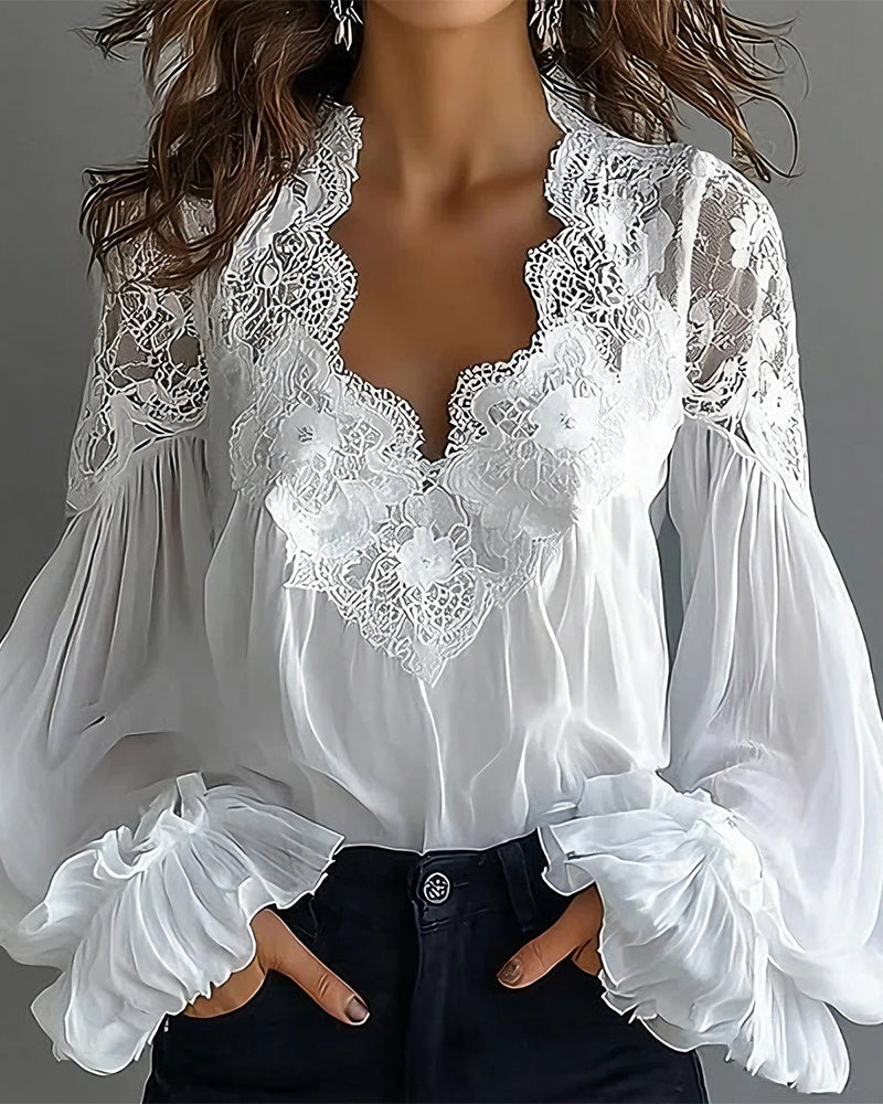 Chemisier Dentelle Patchwork Col V