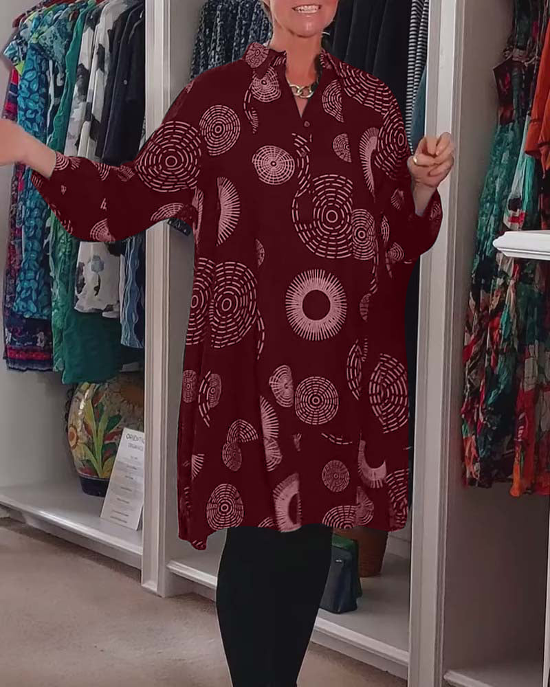 Robe décontractée à revers à imprimé géométrique