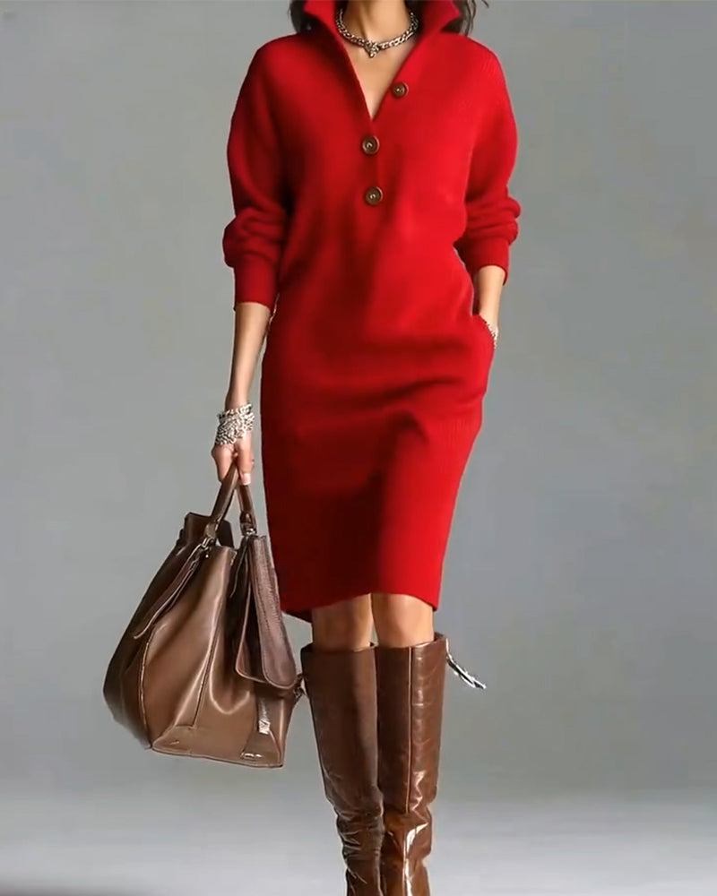 Robe pull décontractée de couleur unie pour l'automne et l'hiver