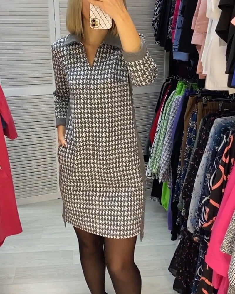 Robe à revers avec poche et carreaux