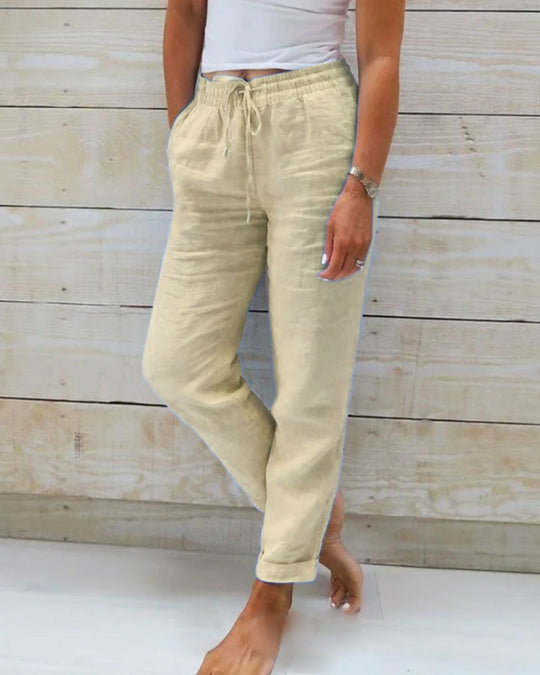 Pantalon décontracté à jambe droite de couleur unie