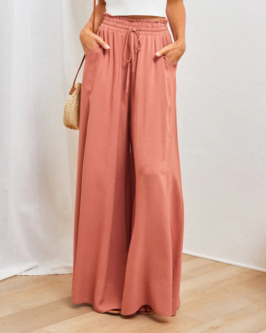 Pantalon taille haute de couleur unie