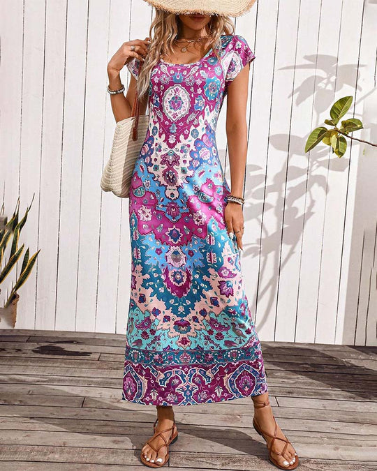 Robe décontractée imprimée colorée avec fentes