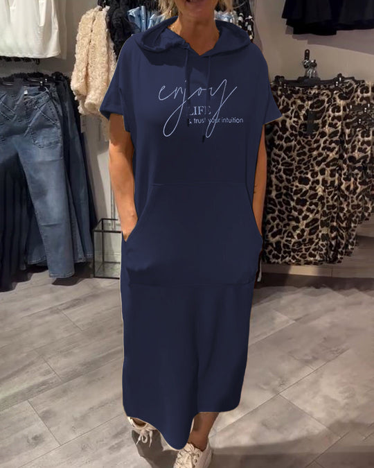 Robe À Capuche Décontractée Cordon
