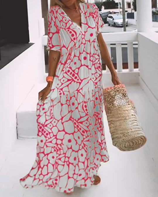 Robe ample imprimée à col en V