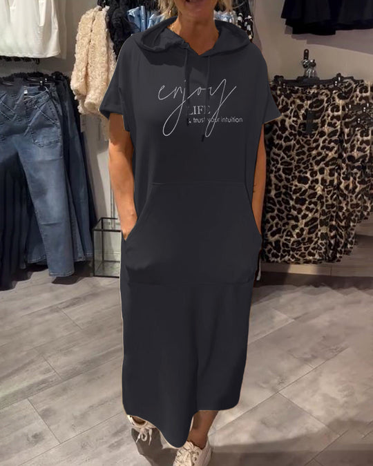 Robe À Capuche Décontractée Cordon