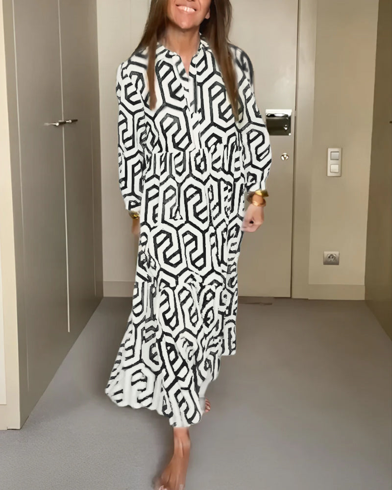 Robe à manches à neuf points à imprimé géométrique