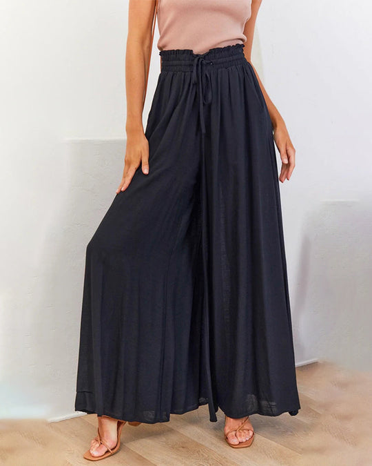 Pantalon taille haute de couleur unie